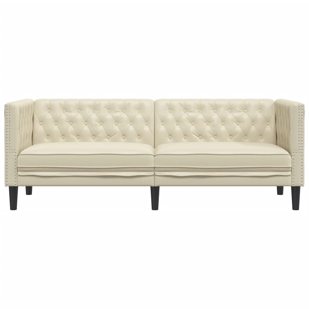 vidaXL Canapea Chesterfield cu 3 locuri, crem, piele ecologică