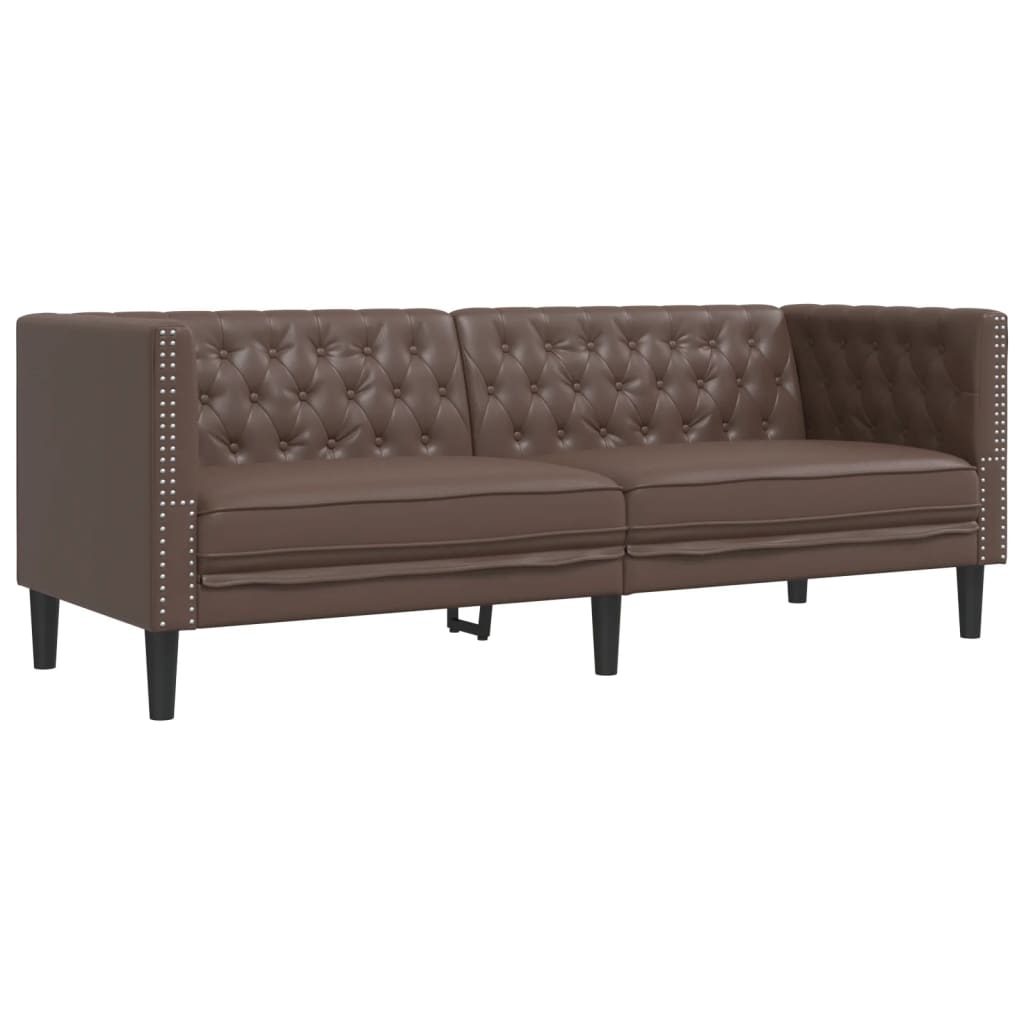 vidaXL Canapea Chesterfield cu 3 locuri, maro, piele ecologică vidaXL Canapea Chesterfield cu 3 locuri, maro, piele ecologică
