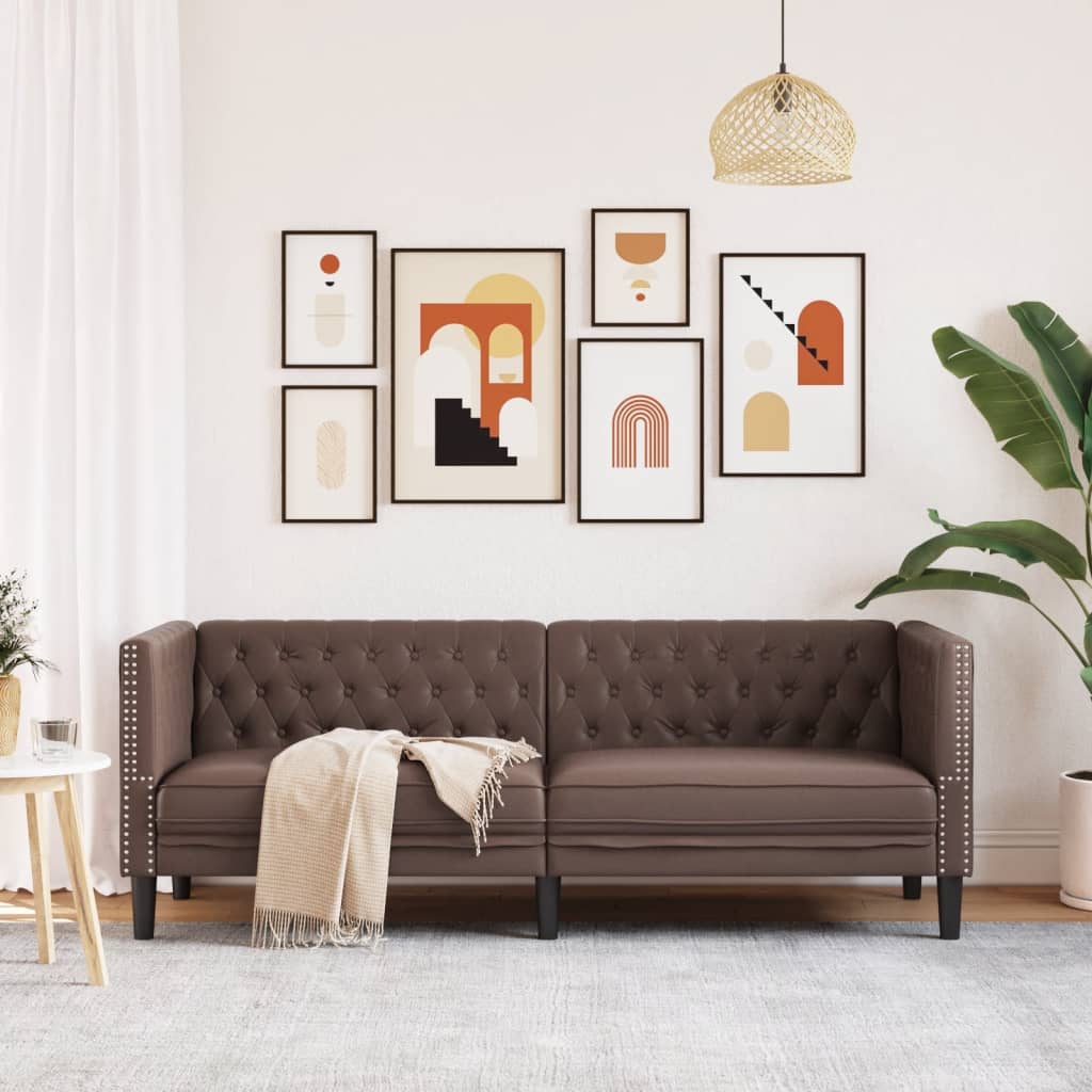 vidaXL Canapea Chesterfield cu 3 locuri, maro, piele ecologică vidaXL Canapea Chesterfield cu 3 locuri, maro, piele ecologică