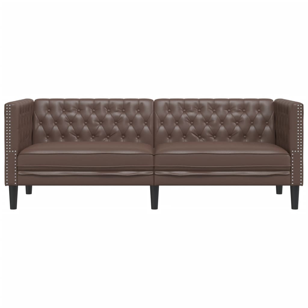 vidaXL Canapea Chesterfield cu 3 locuri, maro, piele ecologică vidaXL Canapea Chesterfield cu 3 locuri, maro, piele ecologică