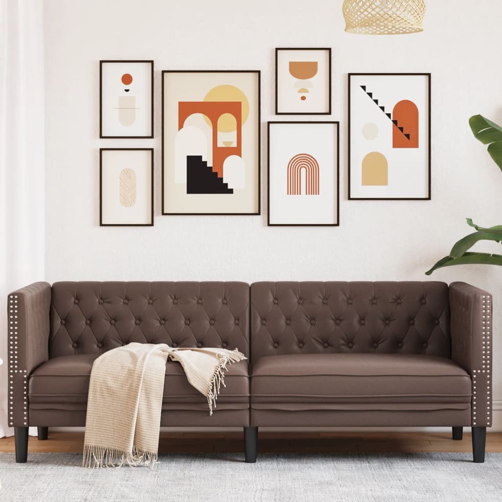 vidaXL Canapea Chesterfield cu 3 locuri, maro, piele ecologică vidaXL Canapea Chesterfield cu 3 locuri, maro, piele ecologică