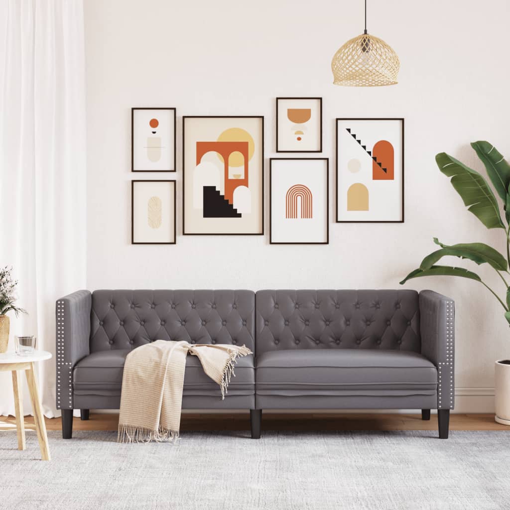 vidaXL Canapea Chesterfield cu 3 locuri, gri, piele ecologică