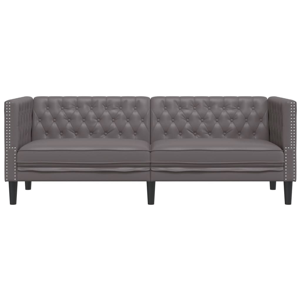 vidaXL Canapea Chesterfield cu 3 locuri, gri, piele ecologică