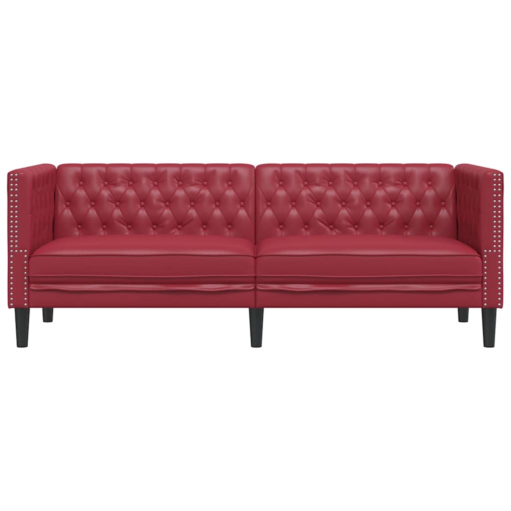 vidaXL Canapea Chesterfield cu 3 locuri, roșu vin, piele ecologică