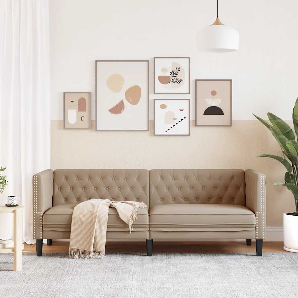 vidaXL Canapea Chesterfield cu 3 locuri, cappuccino, piele ecologică vidaXL Canapea Chesterfield cu 3 locuri, cappuccino, piele ecologică