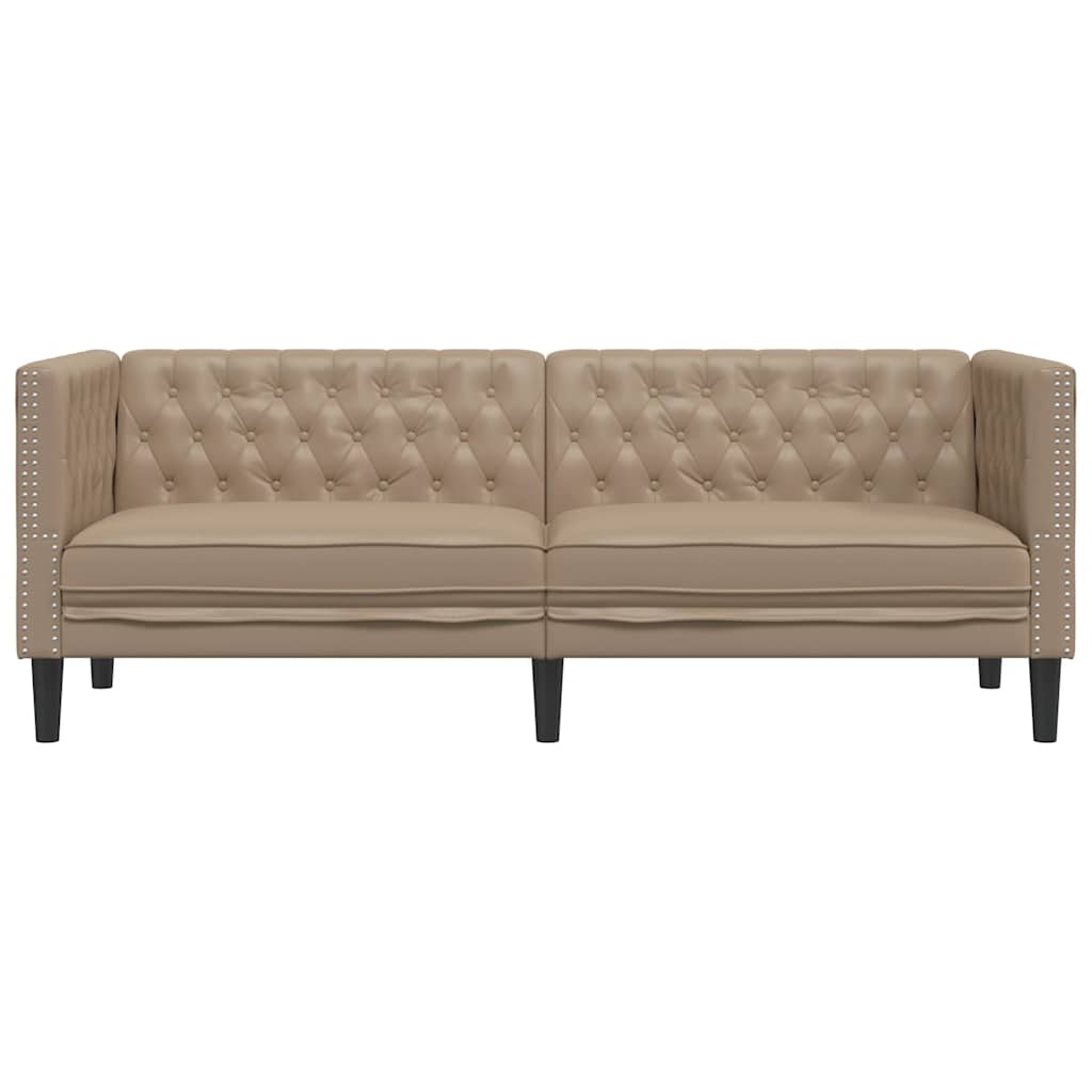 vidaXL Canapea Chesterfield cu 3 locuri, cappuccino, piele ecologică vidaXL Canapea Chesterfield cu 3 locuri, cappuccino, piele ecologică