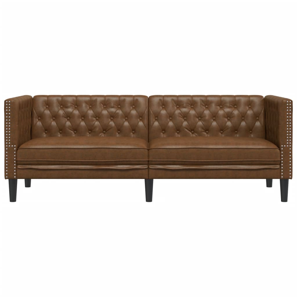 vidaXL Canapea Chesterfield cu 3 locuri, maro, piele ecologică vidaXL Canapea Chesterfield cu 3 locuri, maro, piele ecologică