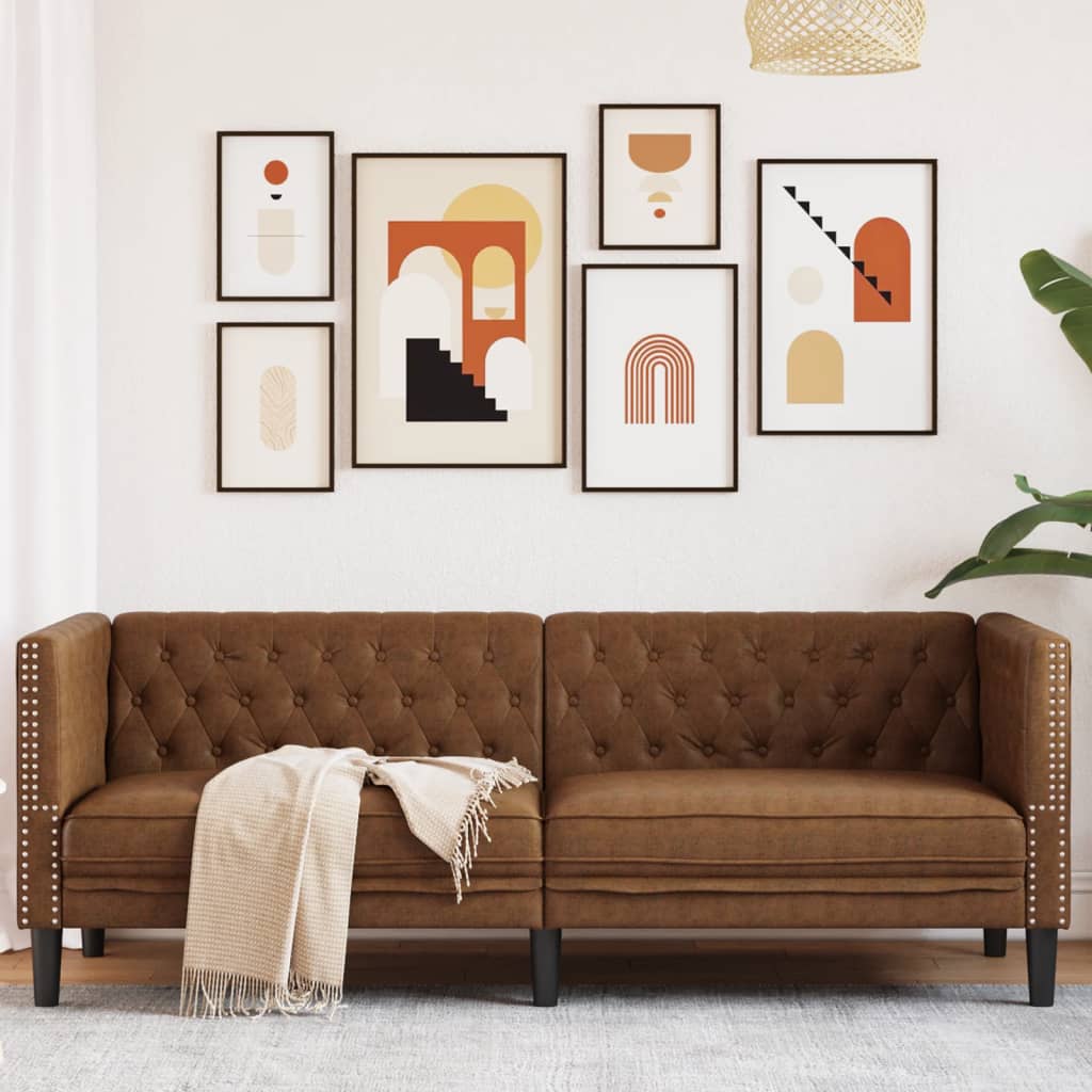 vidaXL Canapea Chesterfield cu 3 locuri, maro, piele ecologică vidaXL Canapea Chesterfield cu 3 locuri, maro, piele ecologică