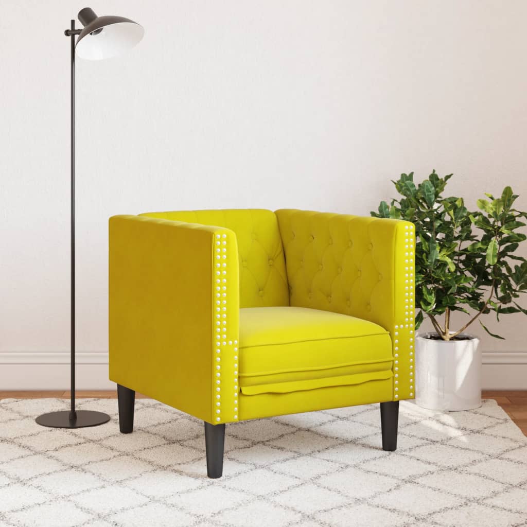 vidaXL Fotoliu Chesterfield, galben, catifea
