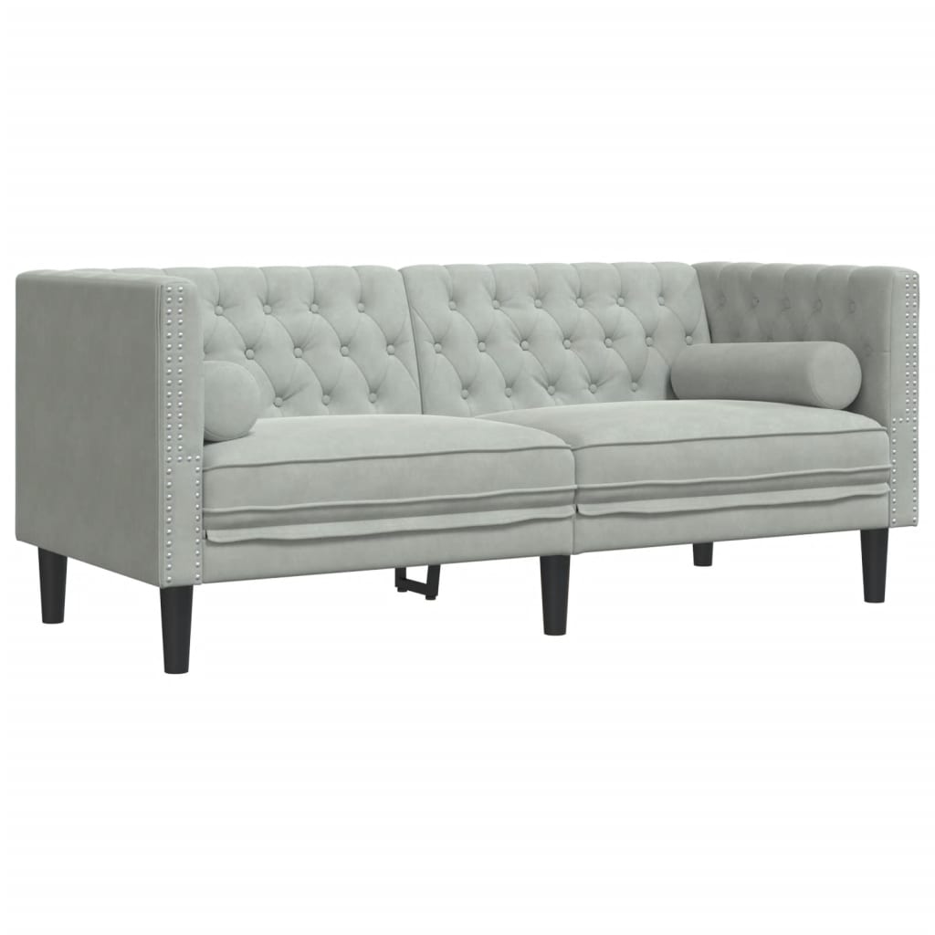 vidaXL Canapea Chesterfield cu pernuțe/2 locuri, gri deschis, catifea vidaXL Canapea Chesterfield cu pernuțe/2 locuri, gri deschis, catifea