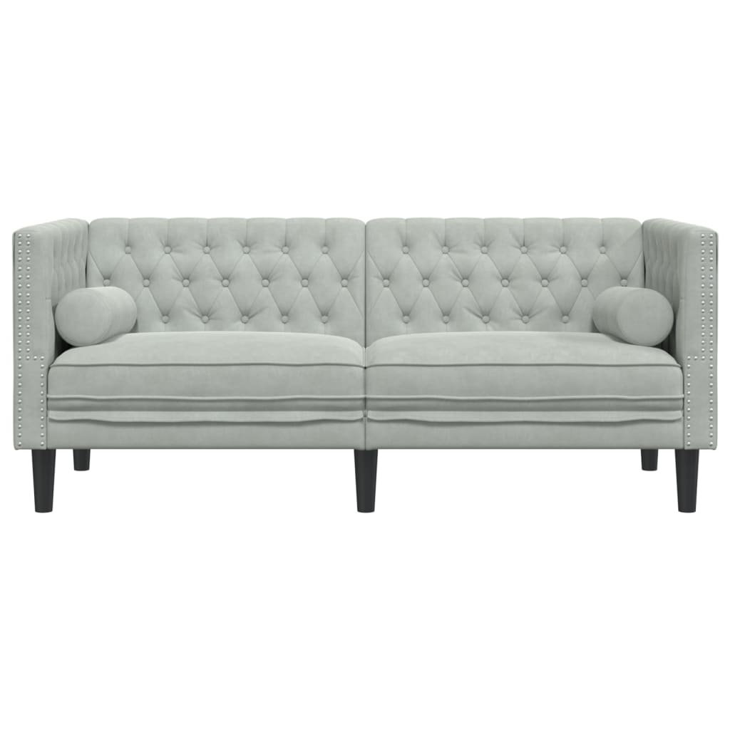 vidaXL Canapea Chesterfield cu pernuțe/2 locuri, gri deschis, catifea vidaXL Canapea Chesterfield cu pernuțe/2 locuri, gri deschis, catifea