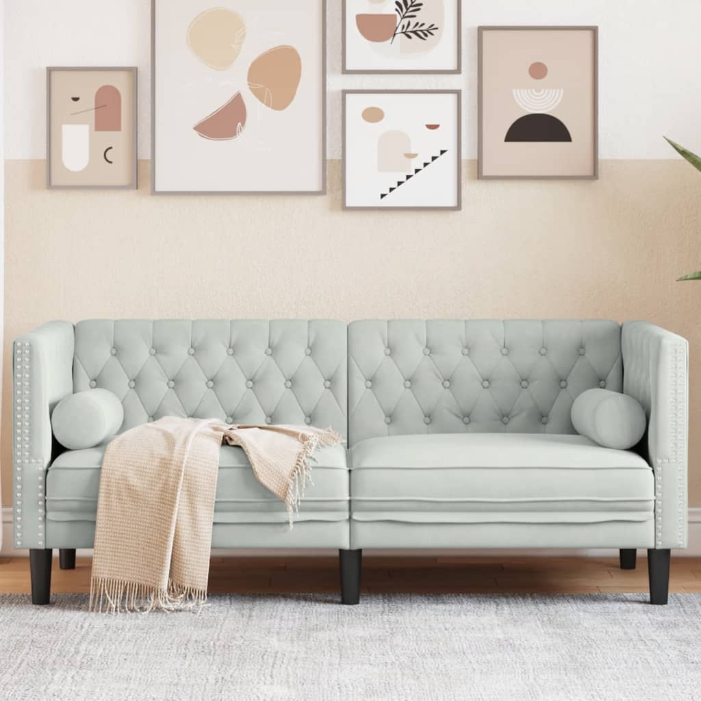 vidaXL Canapea Chesterfield cu pernuțe/2 locuri, gri deschis, catifea vidaXL Canapea Chesterfield cu pernuțe/2 locuri, gri deschis, catifea