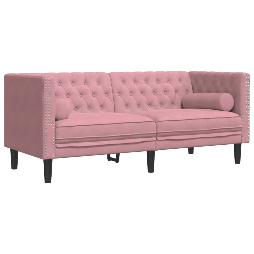 vidaXL Canapea Chesterfield cu pernuțe/2 locuri, roz, catifea vidaXL Canapea Chesterfield cu pernuțe/2 locuri, roz, catifea