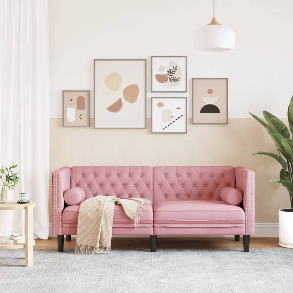 vidaXL Canapea Chesterfield cu pernuțe/2 locuri, roz, catifea vidaXL Canapea Chesterfield cu pernuțe/2 locuri, roz, catifea