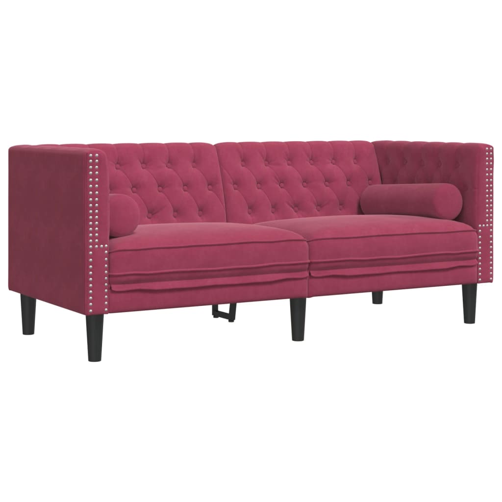vidaXL Canapea Chesterfield cu pernuțe/2 locuri, roșu vin, catifea vidaXL Canapea Chesterfield cu pernuțe/2 locuri, roșu vin, catifea
