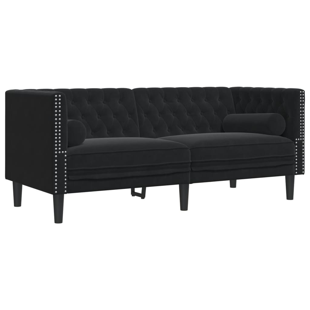 vidaXL Canapea Chesterfield cu pernuțe/2 locuri, negru, catifea vidaXL Canapea Chesterfield cu pernuțe/2 locuri, negru, catifea