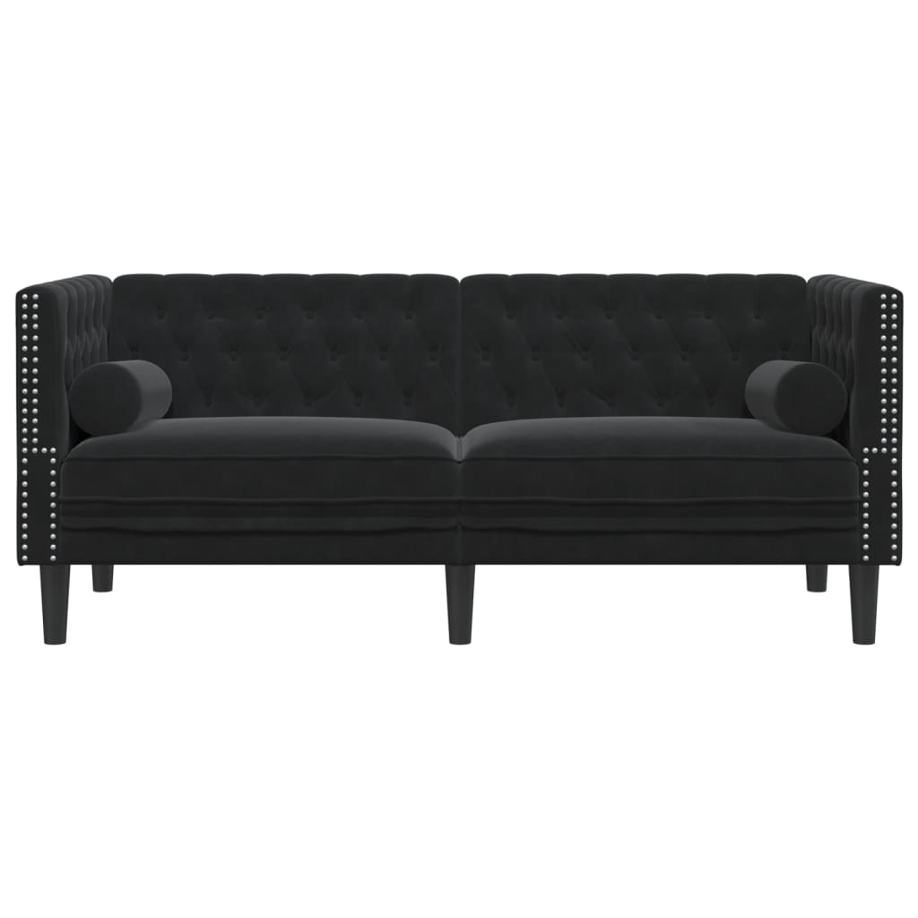 vidaXL Canapea Chesterfield cu pernuțe/2 locuri, negru, catifea vidaXL Canapea Chesterfield cu pernuțe/2 locuri, negru, catifea