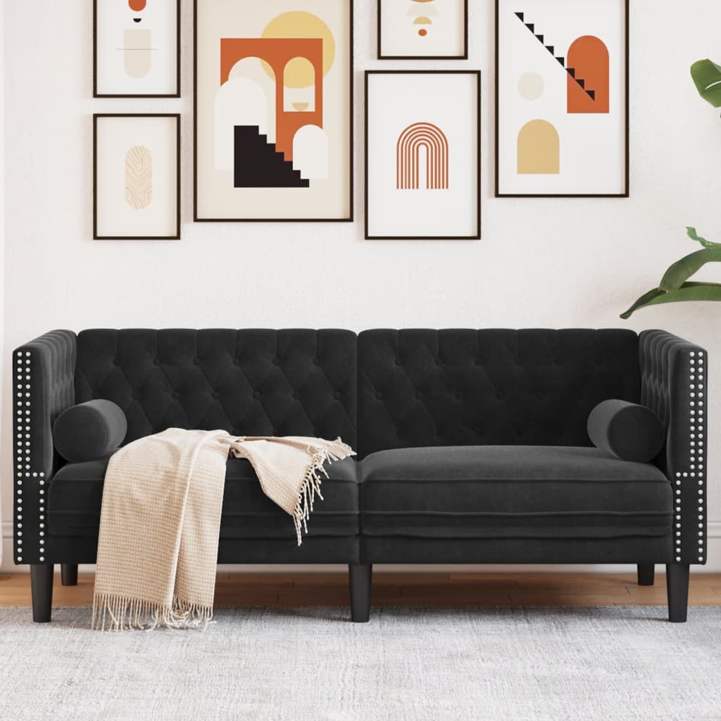 vidaXL Canapea Chesterfield cu pernuțe/2 locuri, negru, catifea vidaXL Canapea Chesterfield cu pernuțe/2 locuri, negru, catifea