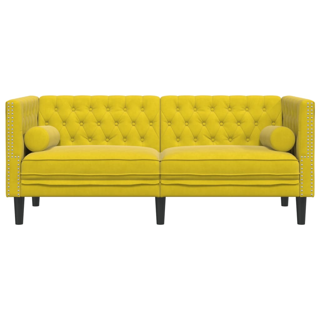 vidaXL Canapea Chesterfield cu pernuțe/2 locuri, galben, catifea
