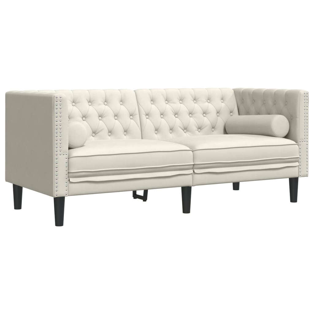 vidaXL Canapea Chesterfield cu pernuțe/2 locuri, crem, catifea vidaXL Canapea Chesterfield cu pernuțe/2 locuri, crem, catifea