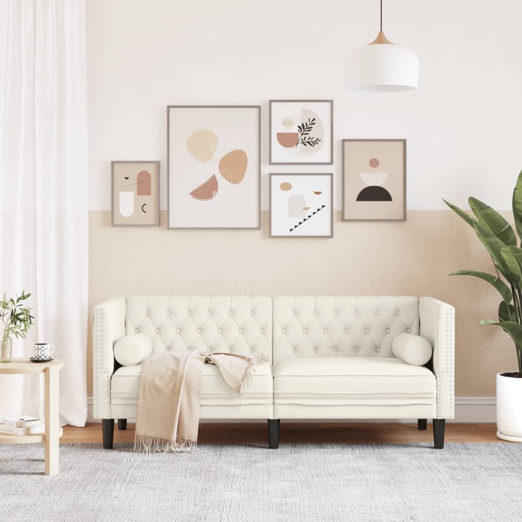 vidaXL Canapea Chesterfield cu pernuțe/2 locuri, crem, catifea vidaXL Canapea Chesterfield cu pernuțe/2 locuri, crem, catifea