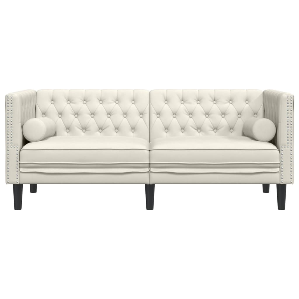 vidaXL Canapea Chesterfield cu pernuțe/2 locuri, crem, catifea vidaXL Canapea Chesterfield cu pernuțe/2 locuri, crem, catifea