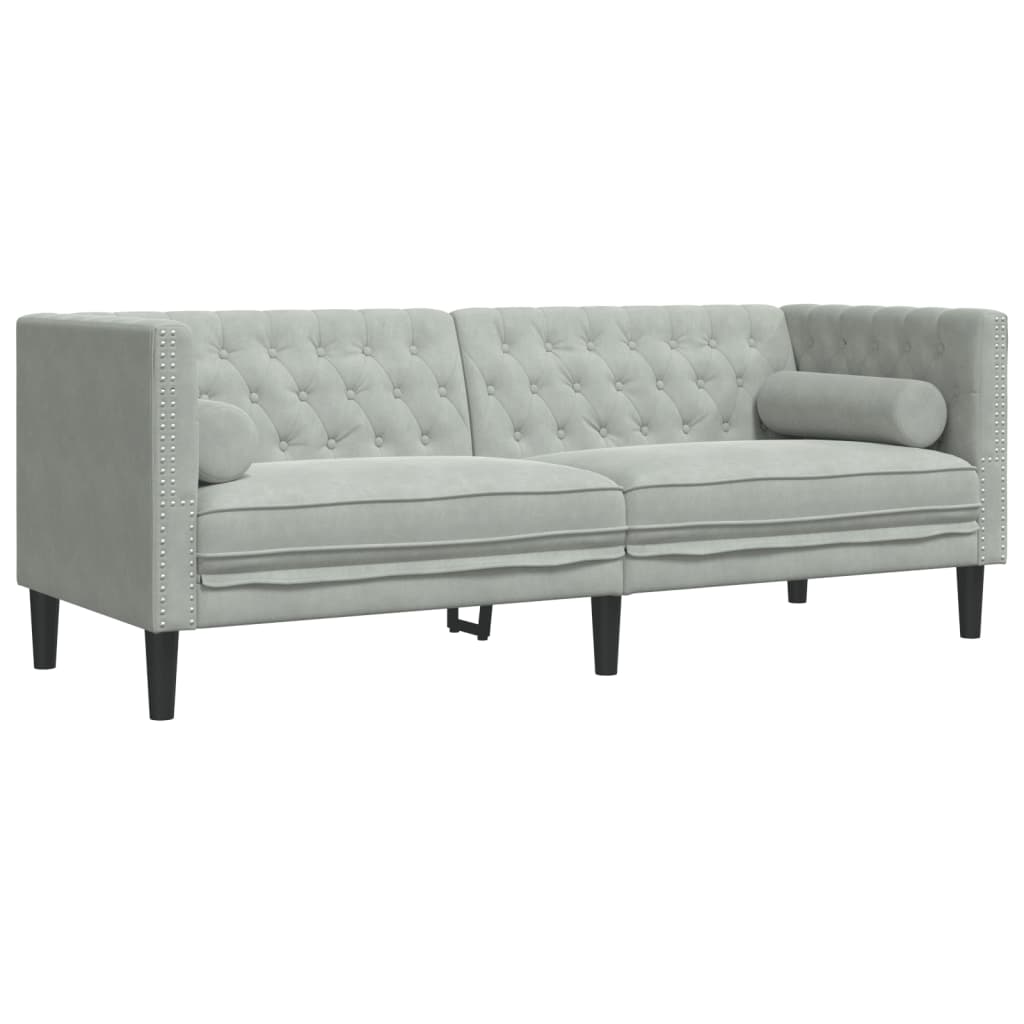 vidaXL Canapea Chesterfield cu pernuțe/3 locuri, gri deschis, catifea vidaXL Canapea Chesterfield cu pernuțe/3 locuri, gri deschis, catifea