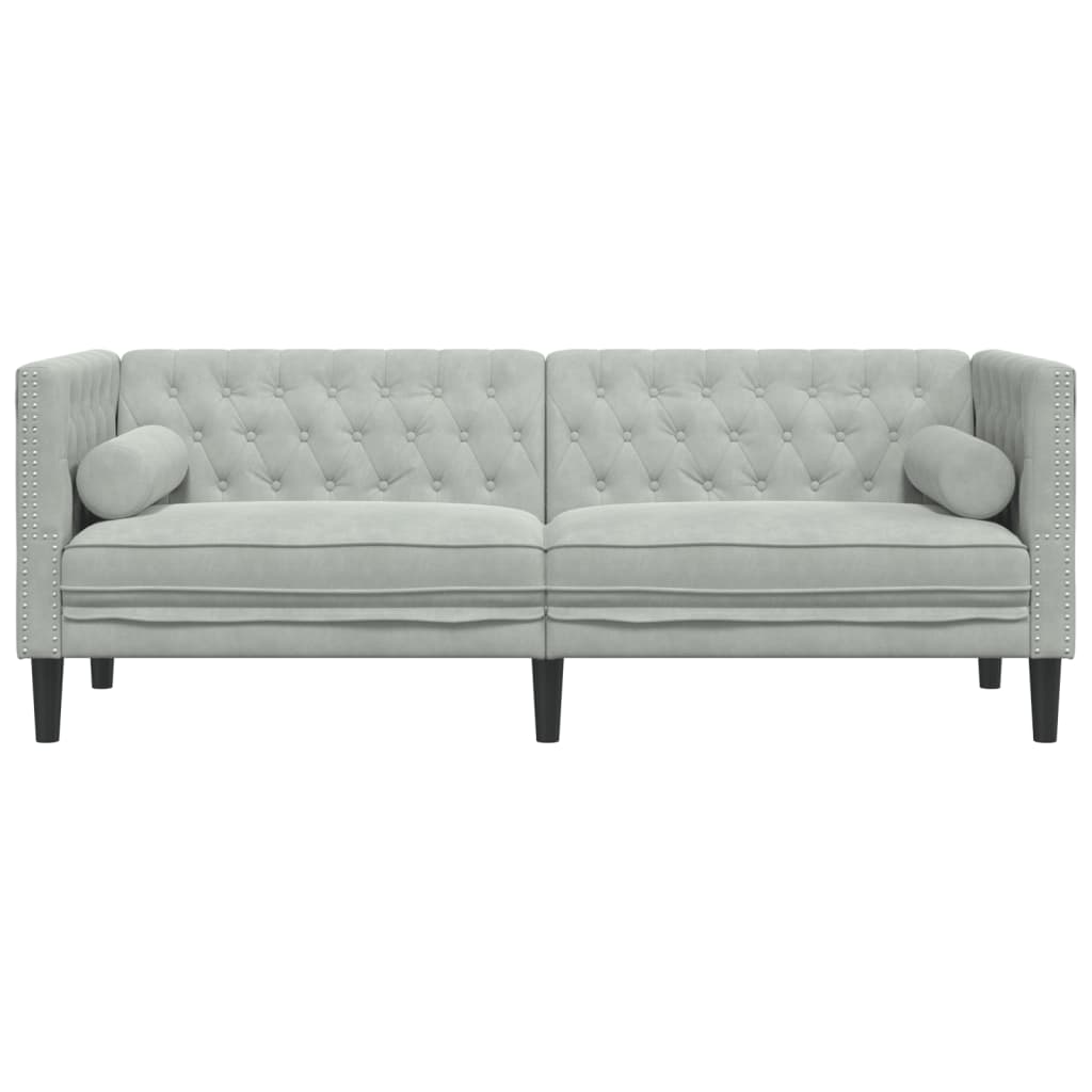 vidaXL Canapea Chesterfield cu pernuțe/3 locuri, gri deschis, catifea vidaXL Canapea Chesterfield cu pernuțe/3 locuri, gri deschis, catifea