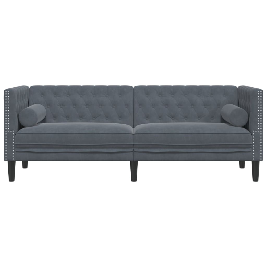 vidaXL Canapea Chesterfield cu pernuțe/3 locuri, gri închis, catifea vidaXL Canapea Chesterfield cu pernuțe/3 locuri, gri închis, catifea
