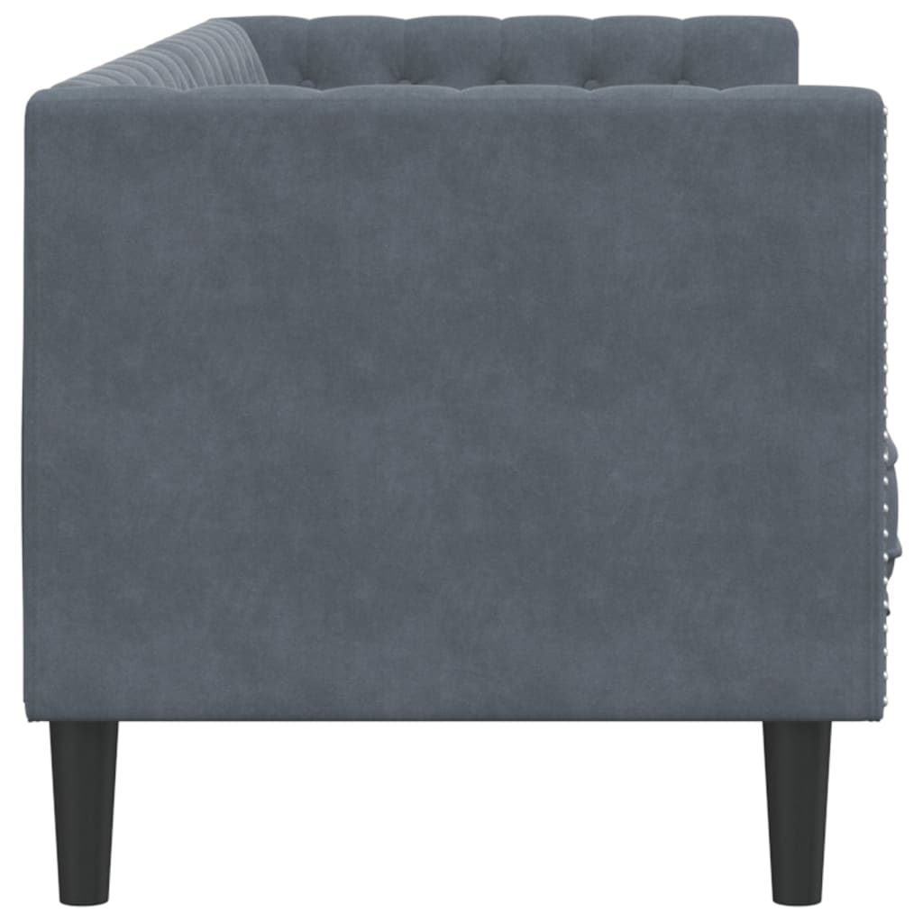 vidaXL Canapea Chesterfield cu pernuțe/3 locuri, gri închis, catifea vidaXL Canapea Chesterfield cu pernuțe/3 locuri, gri închis, catifea