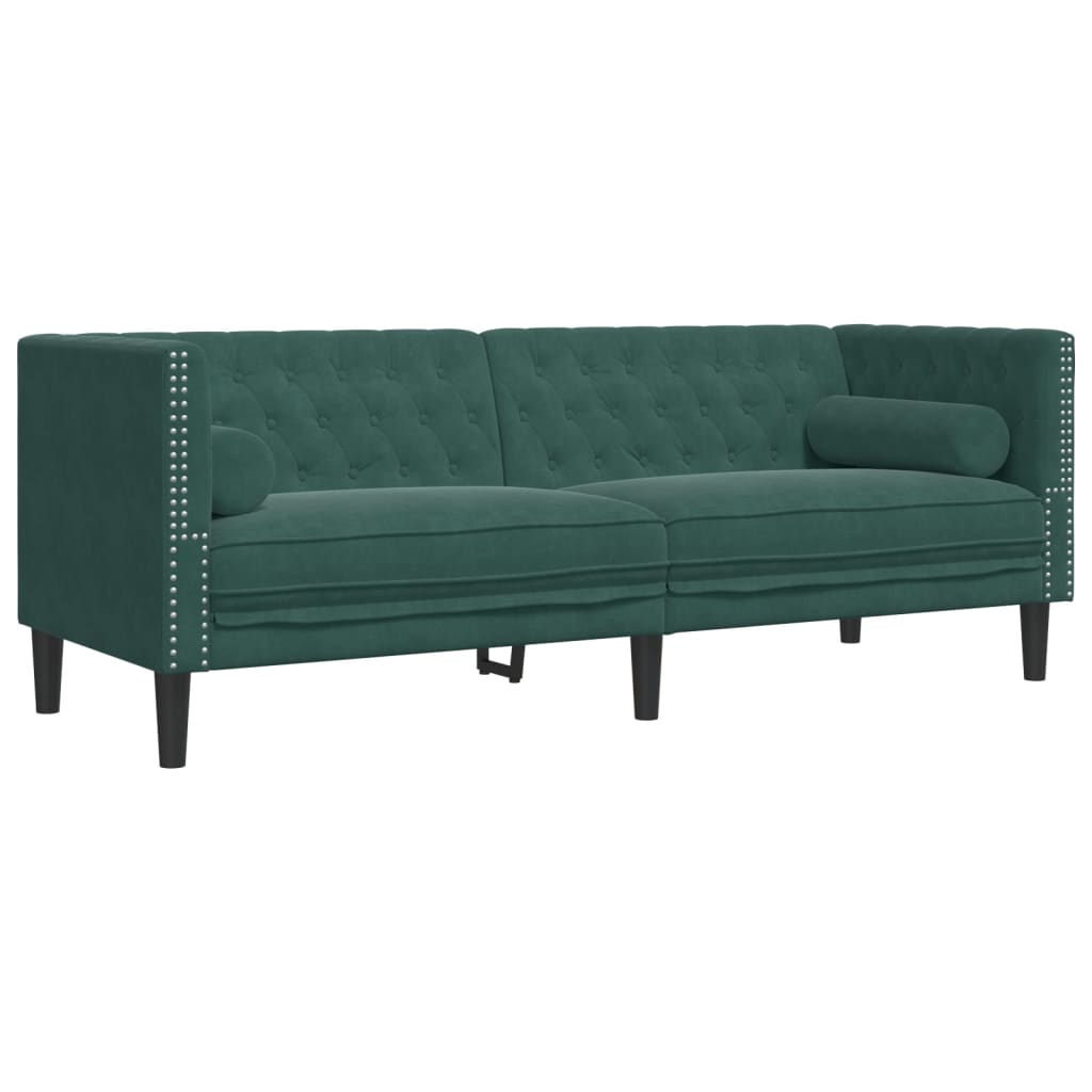 vidaXL Canapea Chesterfield cu pernuțe/3 locuri, verde închis, catifea