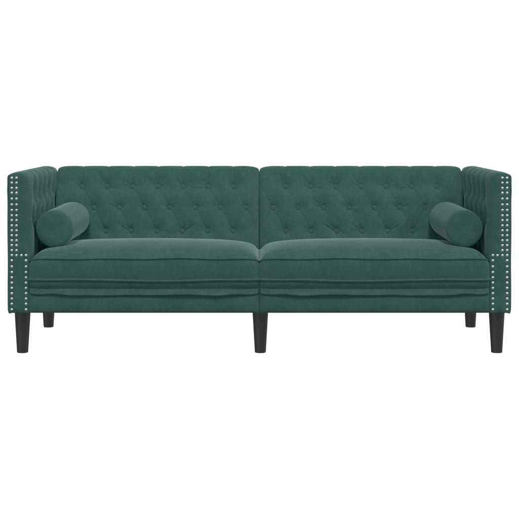 vidaXL Canapea Chesterfield cu pernuțe/3 locuri, verde închis, catifea