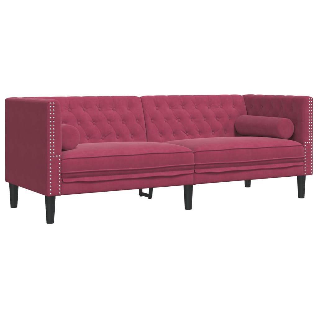 vidaXL Canapea Chesterfield cu pernuțe/3 locuri, roșu vin, catifea vidaXL Canapea Chesterfield cu pernuțe/3 locuri, roșu vin, catifea