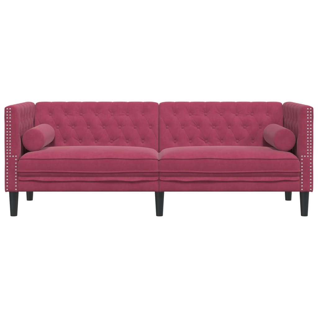 vidaXL Canapea Chesterfield cu pernuțe/3 locuri, roșu vin, catifea vidaXL Canapea Chesterfield cu pernuțe/3 locuri, roșu vin, catifea