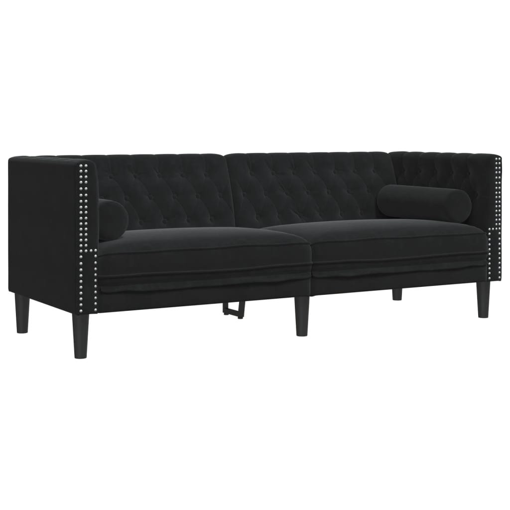 vidaXL Canapea Chesterfield cu pernuțe/3 locuri, negru, catifea vidaXL Canapea Chesterfield cu pernuțe/3 locuri, negru, catifea