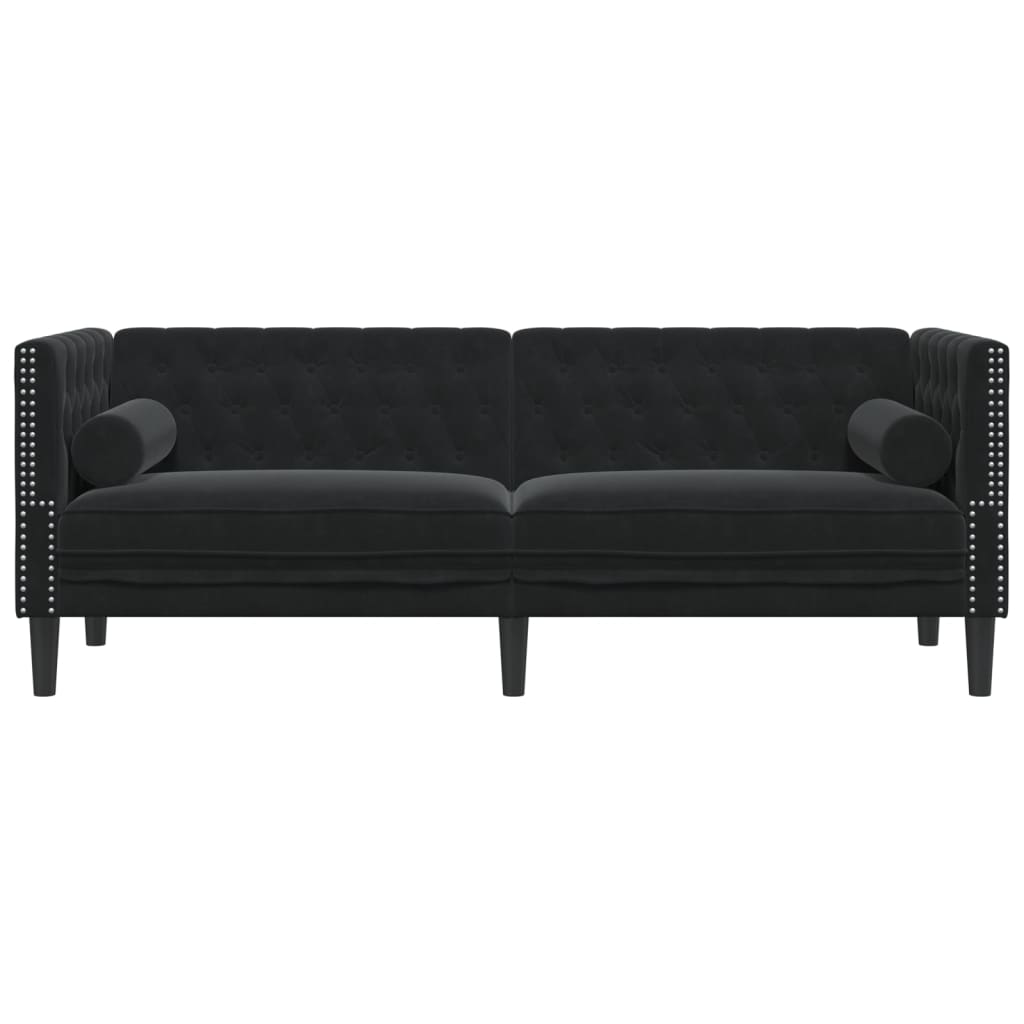 vidaXL Canapea Chesterfield cu pernuțe/3 locuri, negru, catifea vidaXL Canapea Chesterfield cu pernuțe/3 locuri, negru, catifea
