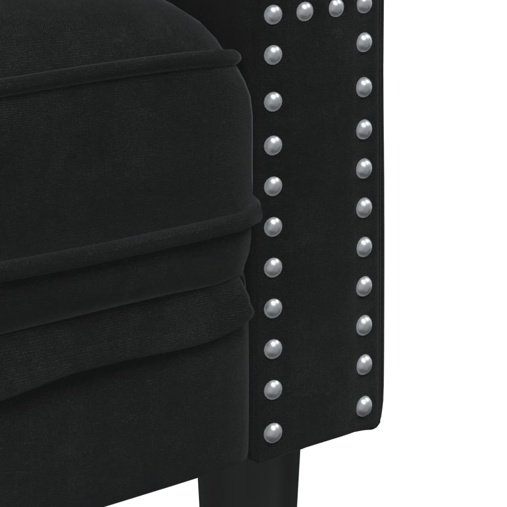 vidaXL Canapea Chesterfield cu pernuțe/3 locuri, negru, catifea vidaXL Canapea Chesterfield cu pernuțe/3 locuri, negru, catifea