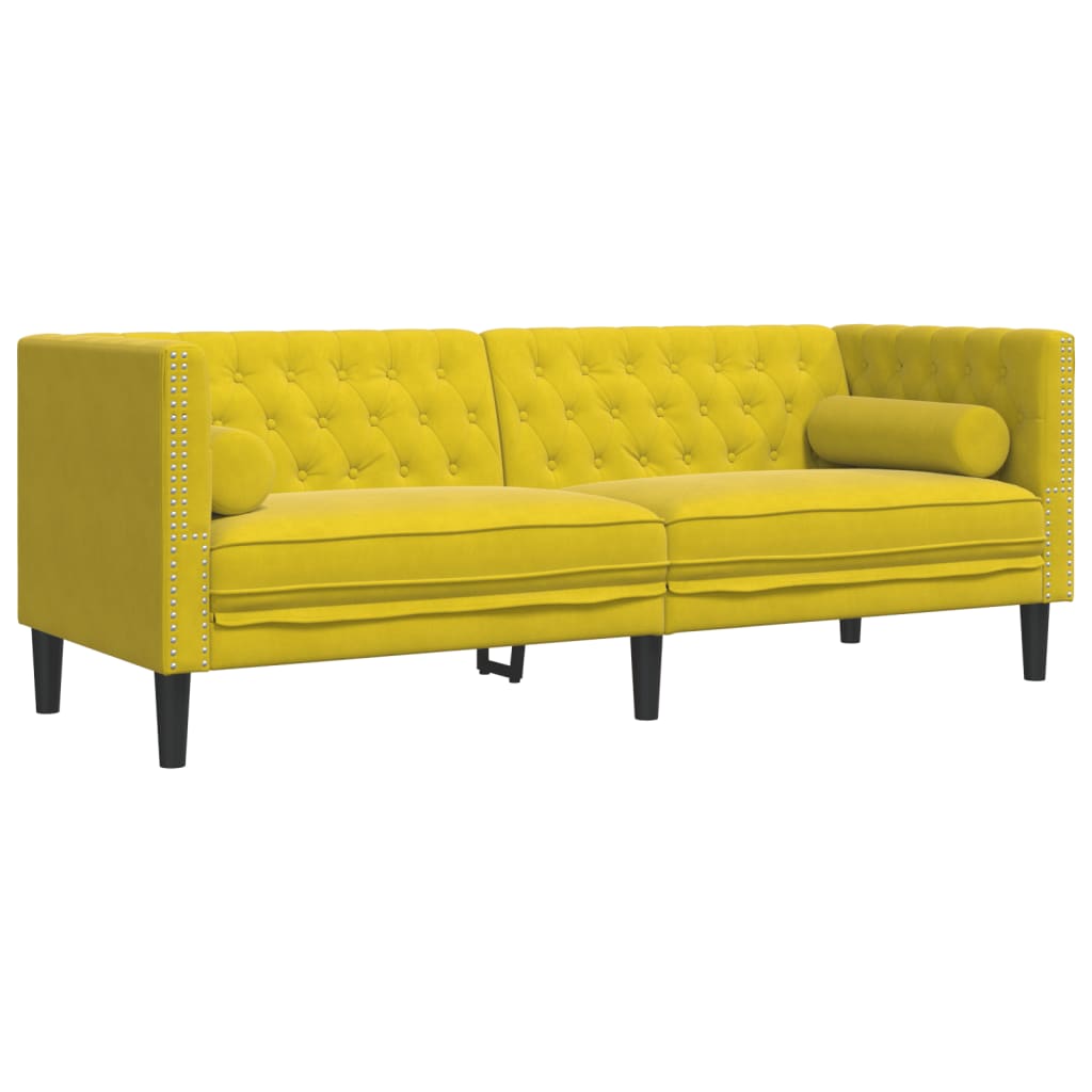 vidaXL Canapea Chesterfield cu pernuțe/3 locuri, galben, catifea vidaXL Canapea Chesterfield cu pernuțe/3 locuri, galben, catifea