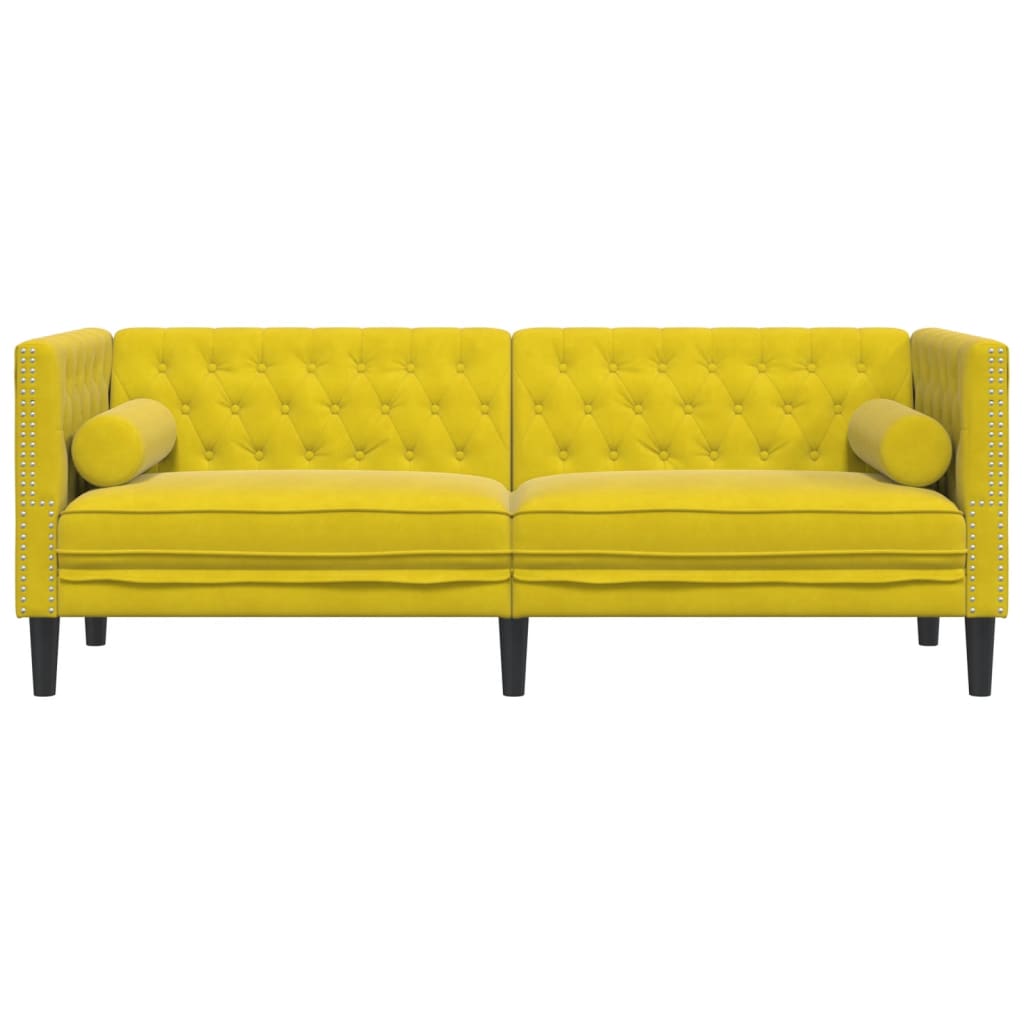 vidaXL Canapea Chesterfield cu pernuțe/3 locuri, galben, catifea vidaXL Canapea Chesterfield cu pernuțe/3 locuri, galben, catifea