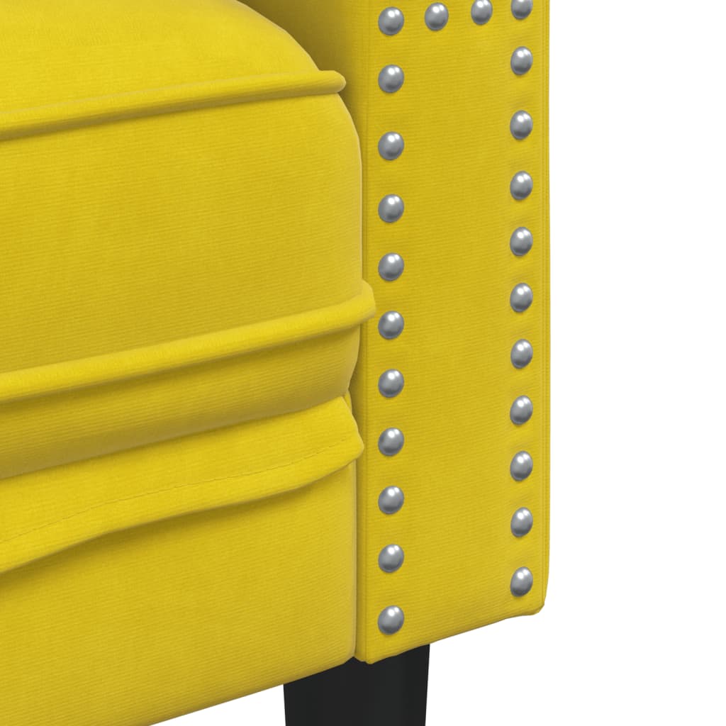 vidaXL Canapea Chesterfield cu pernuțe/3 locuri, galben, catifea vidaXL Canapea Chesterfield cu pernuțe/3 locuri, galben, catifea