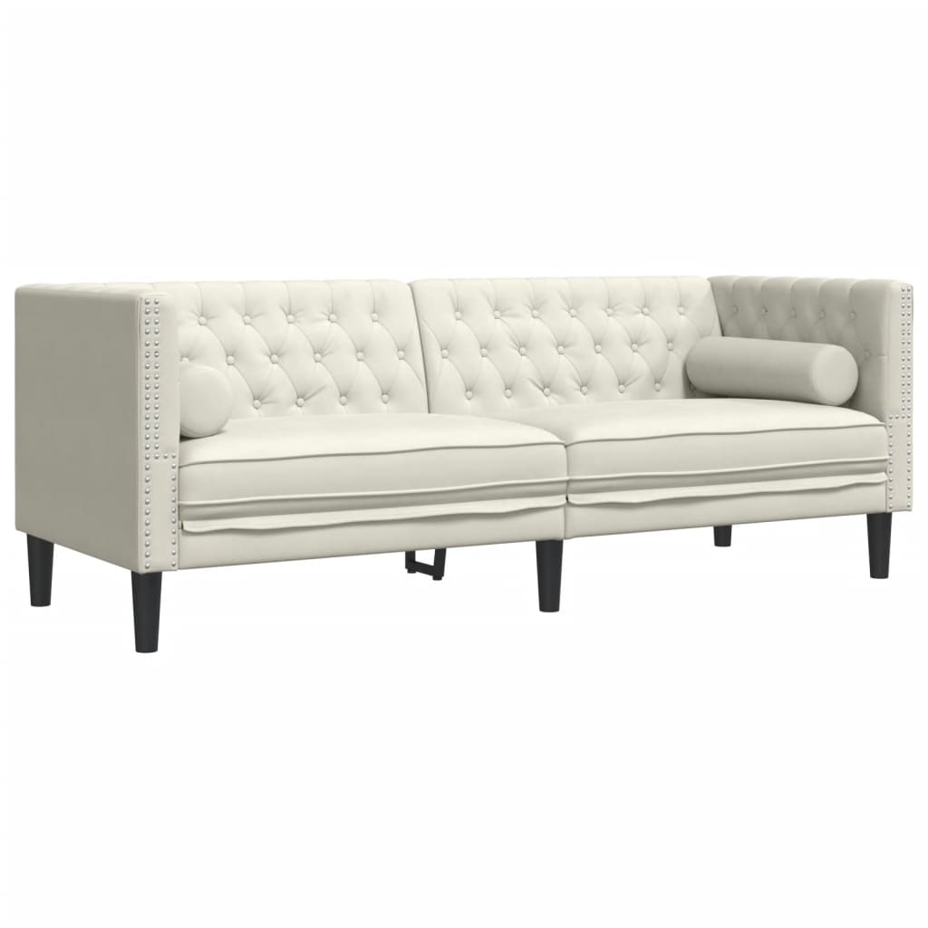 vidaXL Canapea Chesterfield cu pernuțe/3 locuri, crem, catifea vidaXL Canapea Chesterfield cu pernuțe/3 locuri, crem, catifea