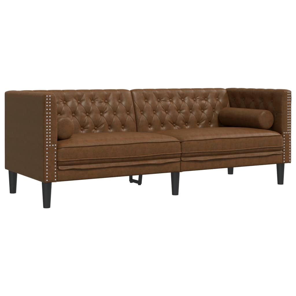 vidaXL Canapea Chesterfield cu perne/3 locuri maro piele întoarsă eco. vidaXL Canapea Chesterfield cu perne/3 locuri maro piele întoarsă eco.