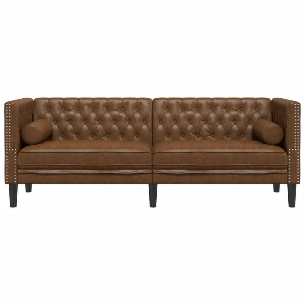 vidaXL Canapea Chesterfield cu perne/3 locuri maro piele întoarsă eco. vidaXL Canapea Chesterfield cu perne/3 locuri maro piele întoarsă eco.