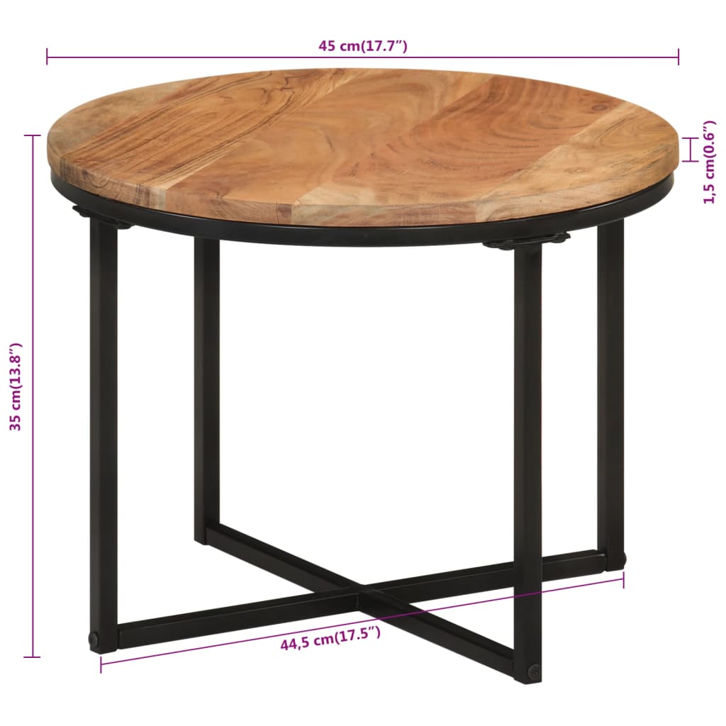 vidaXL Măsuță de cafea, 45x45x35 cm, lemn masiv de acacia și fier vidaXL Măsuță de cafea, 45x45x35 cm, lemn masiv de acacia și fier