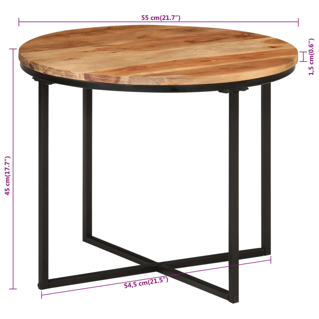 vidaXL Măsuță de cafea, 55x55x45 cm, lemn masiv de acacia și fier vidaXL Măsuță de cafea, 55x55x45 cm, lemn masiv de acacia și fier