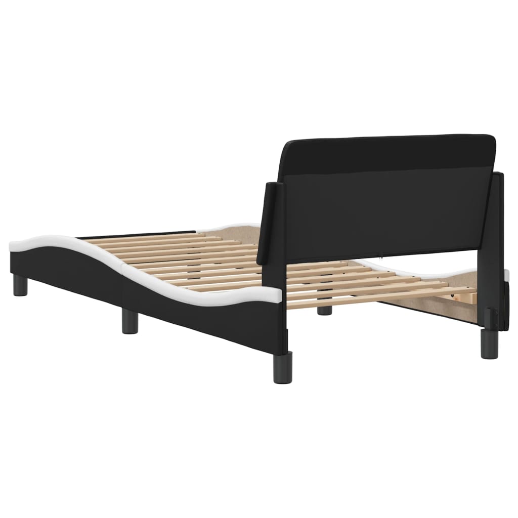 vidaXL Cadru de pat cu tăblie, alb/negru, 80x200 cm, piele ecologică vidaXL Cadru de pat cu tăblie, alb/negru, 80x200 cm, piele ecologică