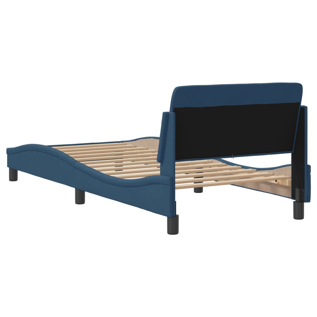 vidaXL Cadru de pat cu tăblie fără saltea, albastru, 90x190 cm, textil vidaXL Cadru de pat cu tăblie fără saltea, albastru, 90x190 cm, textil