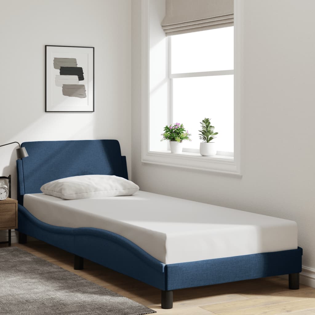vidaXL Cadru de pat cu tăblie fără saltea, albastru, 90x190 cm, textil vidaXL Cadru de pat cu tăblie fără saltea, albastru, 90x190 cm, textil