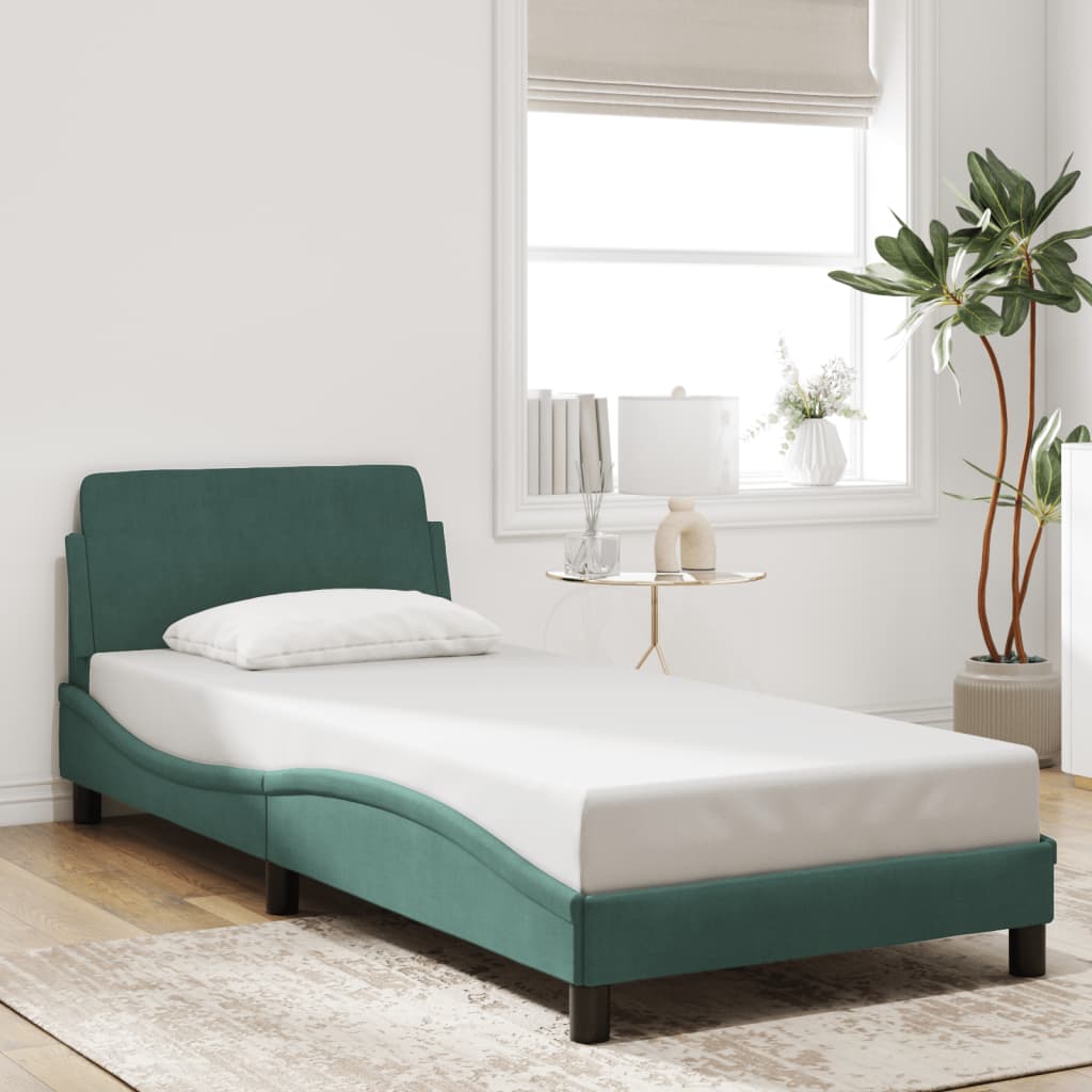 vidaXL Cadru de pat fără saltea, verde închis, 90x190 cm, catifea vidaXL Cadru de pat fără saltea, verde închis, 90x190 cm, catifea