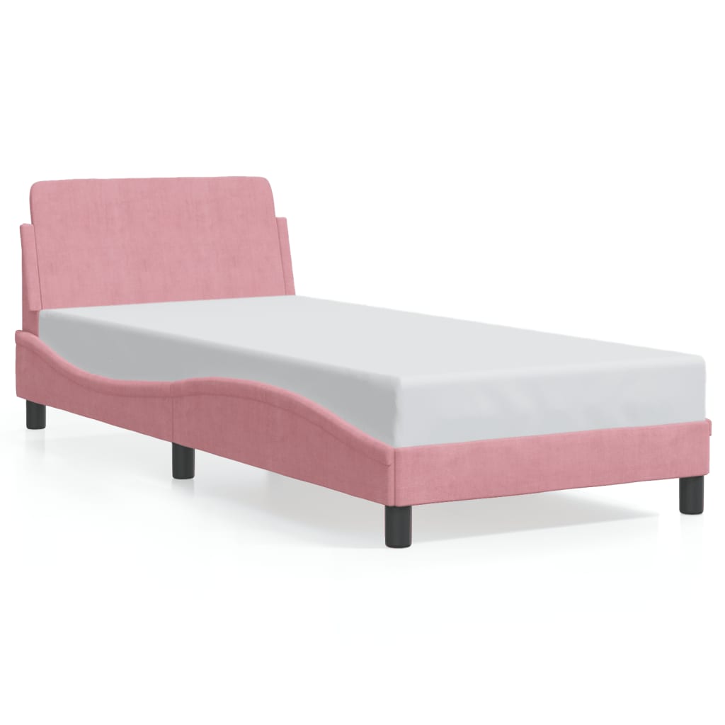 vidaXL Cadru de pat cu tăblie fără saltea, roz, 90x190 cm, catifea vidaXL Cadru de pat cu tăblie fără saltea, roz, 90x190 cm, catifea